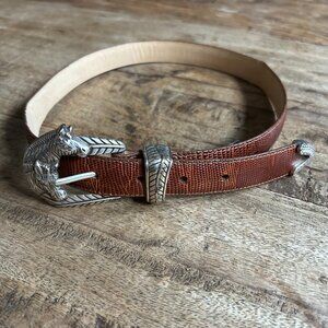 Women's Brighton Zebra Buckle Belt SMALL 29 Brown Pattern Animal Print Leather
